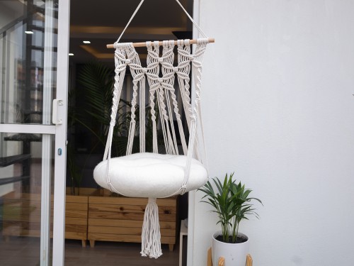Cat Macrame Hammock Bed with Wool Cushion