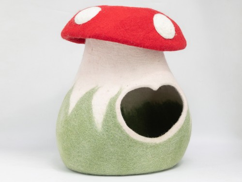 Handmade Wool Felt Mushroom Cat Cave