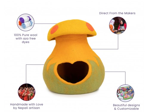 Organic Wool Felt Mushroom Shaped Cat Cave