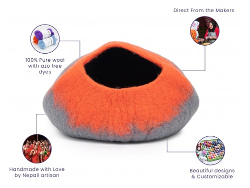 Orange and Grey Felt Gradient Cat Cave