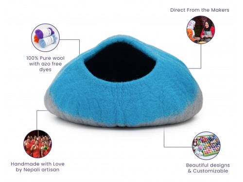 Blue and Grey Wool Felt Cat House