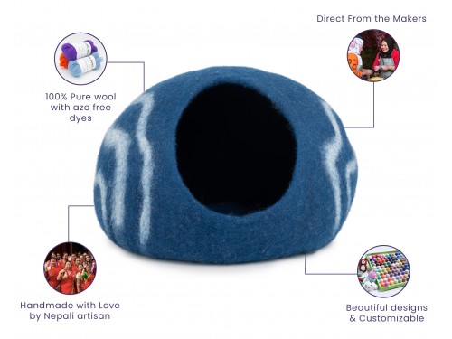 Felt Blue Stripe Design Cat House