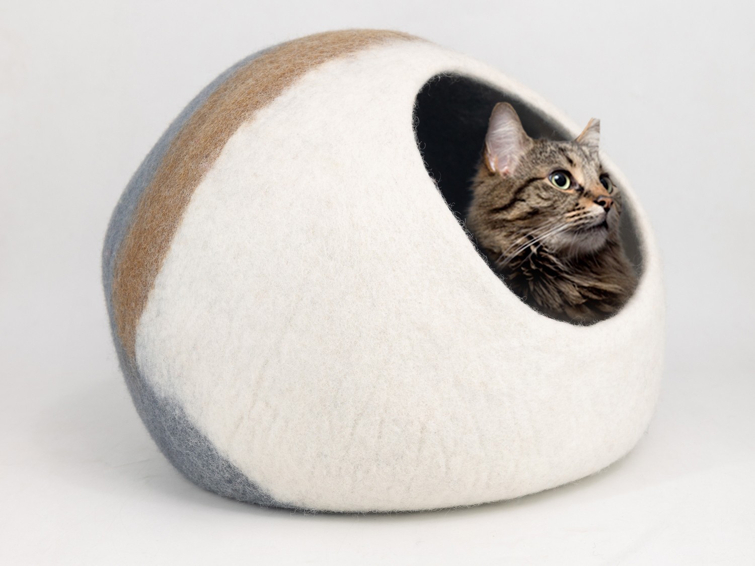 Three Color Striped Cat Cave With Cat