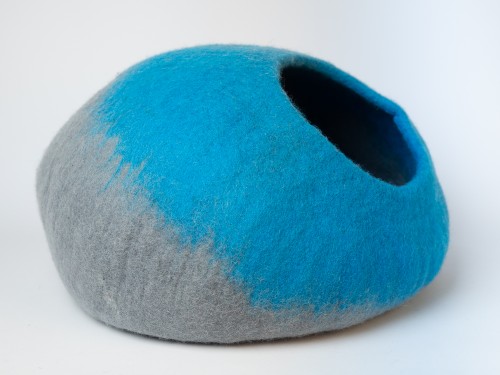 Blue and Grey Wool Felt Cat House