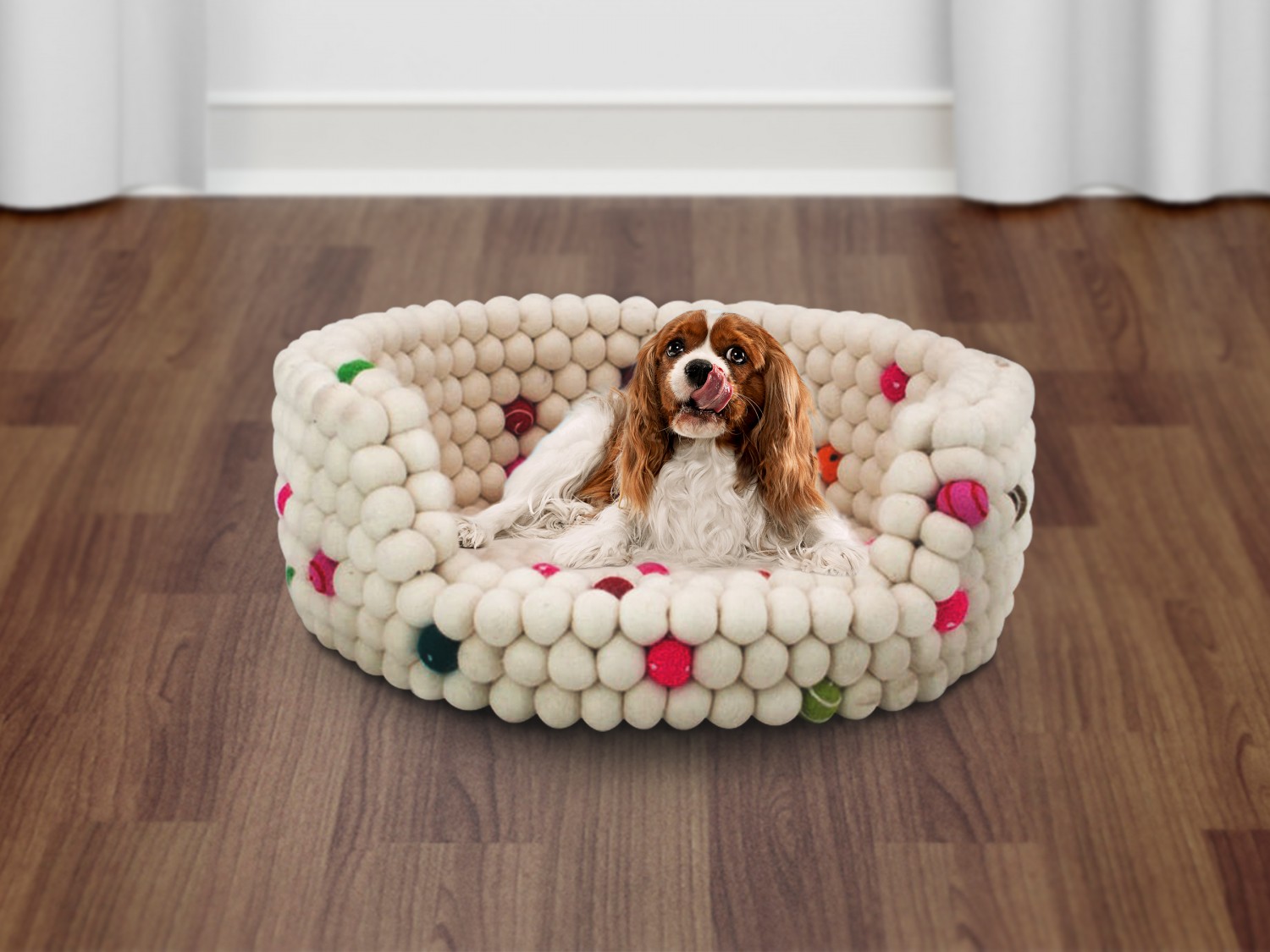 Natural Colored Felt Ball Dog Bed