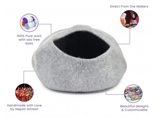 Natural Grey Felt Cat Bed House