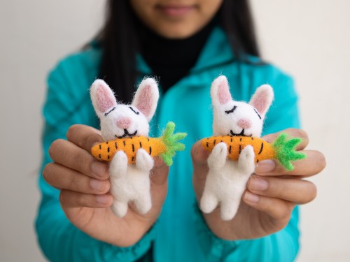 Greedy Felt Easter Bunny Eating Carrot