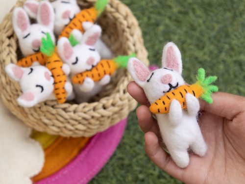 Greedy Felt Easter Bunny Eating Carrot