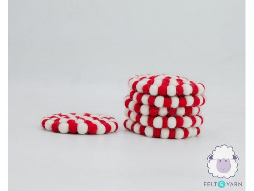 10cm Red and White Felt Ball Coasters