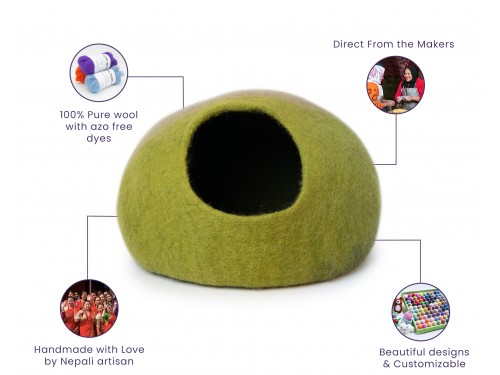 Unique Green Cozy Felt Cat Bed