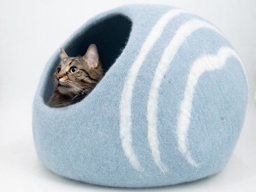 Felt Blue Stripe Design Cat House
