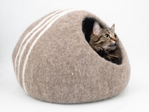 Felt Natural Colored  -  3 Striped Design Cat Cave