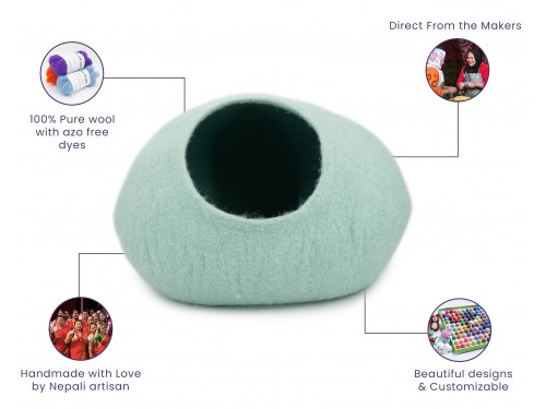 Mint Plain Design Felt Cat House