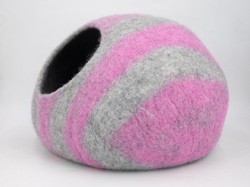 Grey and Orange Striped Felt Cat House