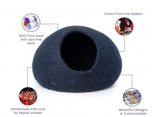 Dark Blue Plain Design Felt Cat House