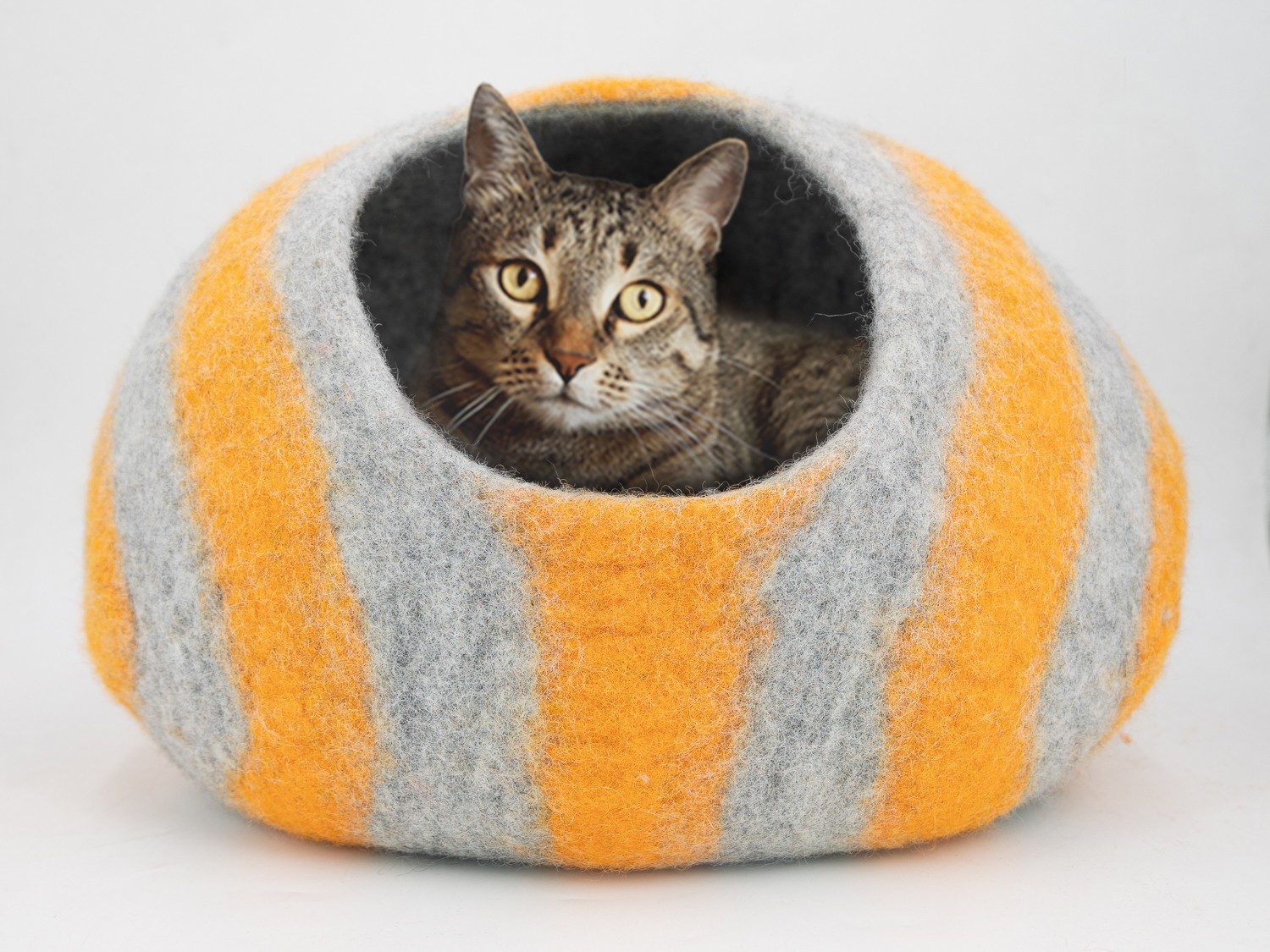 Grey and Pink Striped Felt Cat House