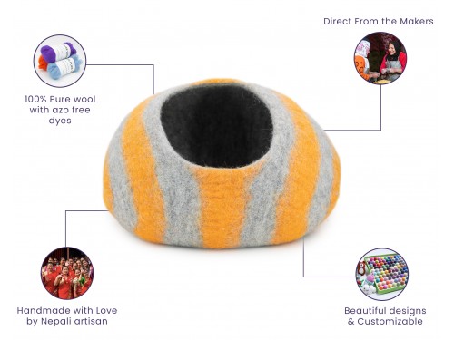 Grey and Pink Striped Felt Cat House