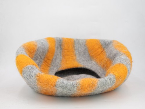 Grey and Pink Striped Felt Cat House