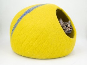 Yellow Soft Handmade Wool Felt Cat Cave House