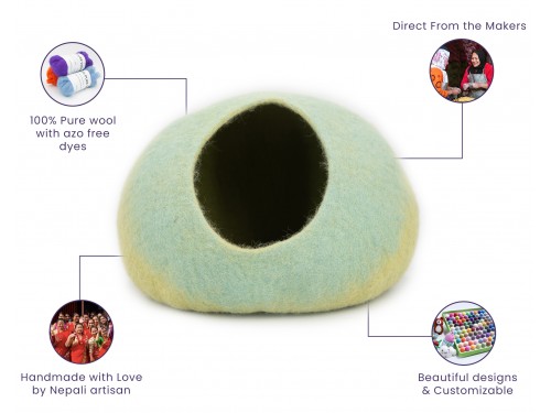 Mint & Green Gradient Felt Cat Cave