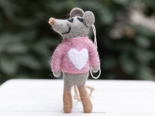 12cm Felt Gray and White Mice Ornament