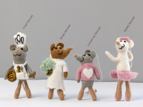12cm Felt Gray and White Mice Ornament