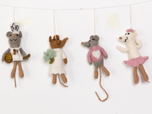 12cm Felt Gray and White Mice Ornament