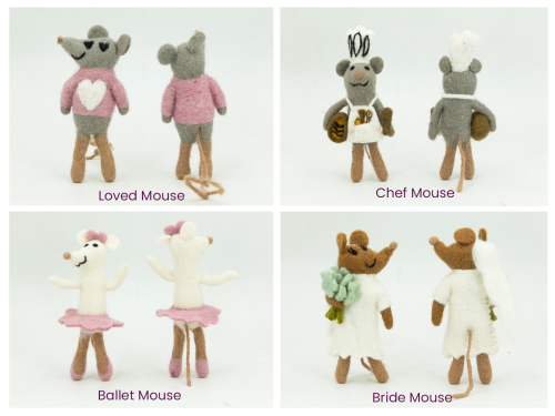 12cm Felt Gray and White Mice Ornament