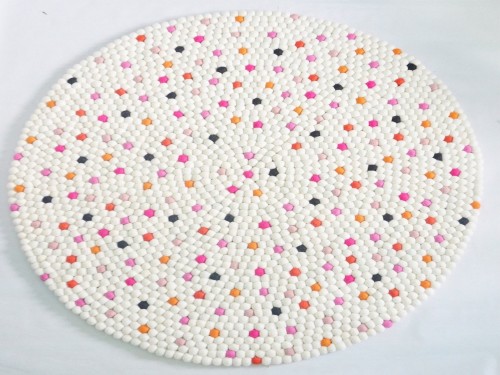 White Felt Ball Rug with Multicolor Sprinkles