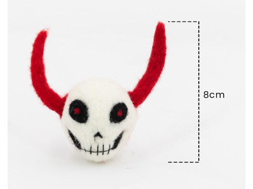 8cm Felt Skull with Red Horn