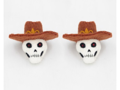 7cm Felt Skull with Cowboy Hat