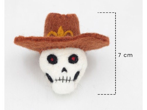 7cm Felt Skull with Cowboy Hat