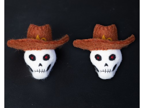7cm Felt Skull with Cowboy Hat