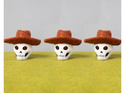 7cm Felt Skull with Cowboy Hat
