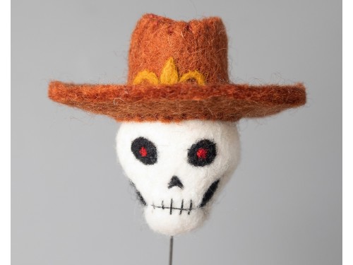 7cm Felt Skull with Cowboy Hat