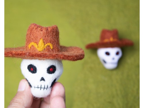 7cm Felt Skull with Cowboy Hat