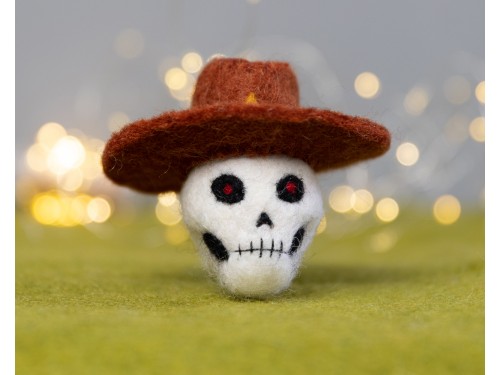 7cm Felt Skull with Cowboy Hat