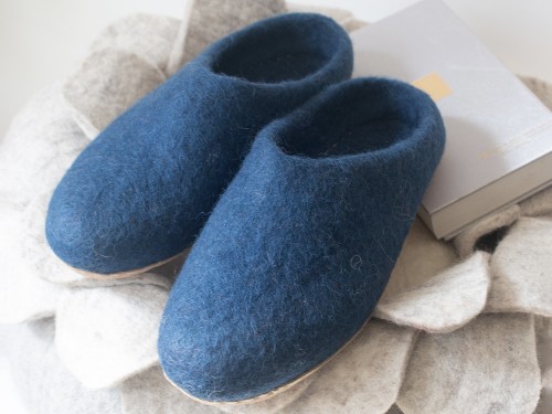 Blue Handmade Wool Felted Slippers