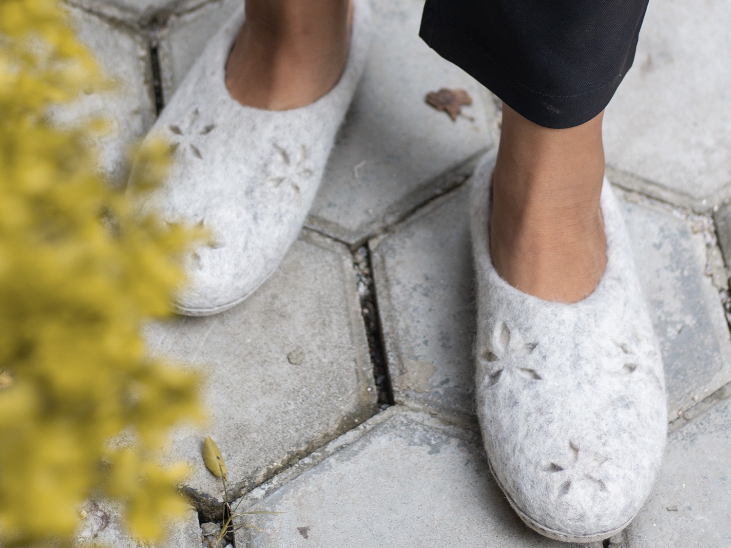 Buy Light Grey Boiled Wool Slippers for House Free Shipping