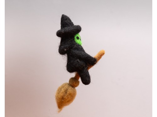 11cm Handcrafted Scary Felt Witch with Broom