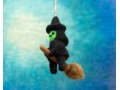 11cm Handcrafted Scary Felt Witch with Broom