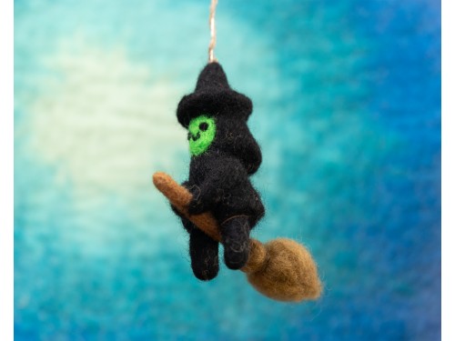 11cm Handcrafted Scary Felt Witch with Broom