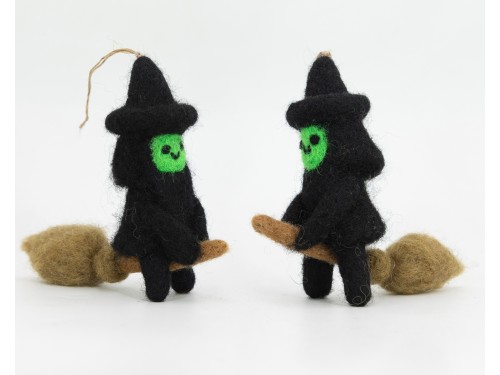 11cm Handcrafted Scary Felt Witch with Broom