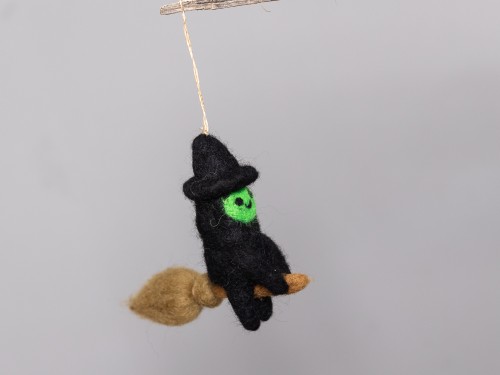 11cm Handcrafted Scary Felt Witch with Broom
