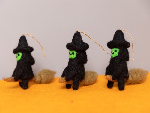 11cm Handcrafted Scary Felt Witch with Broom