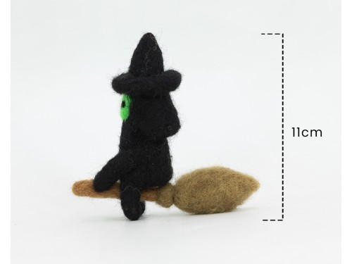 11cm Handcrafted Scary Felt Witch with Broom