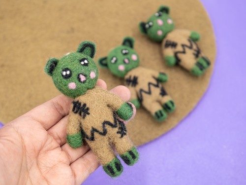 10cm Felt Green Plushy Zombie - Felt and Yarn