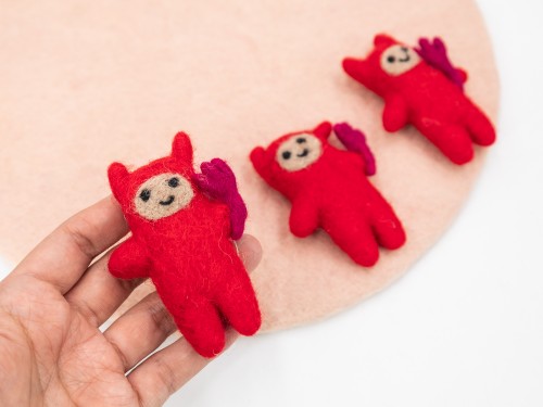 9cm Felt Red Devil Toy - Felt and Yarn