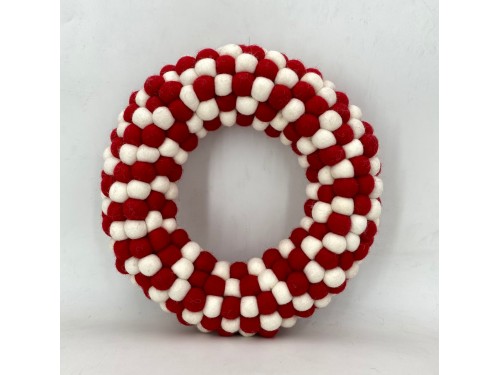 Wool Felt Ball Red & White Wreath
