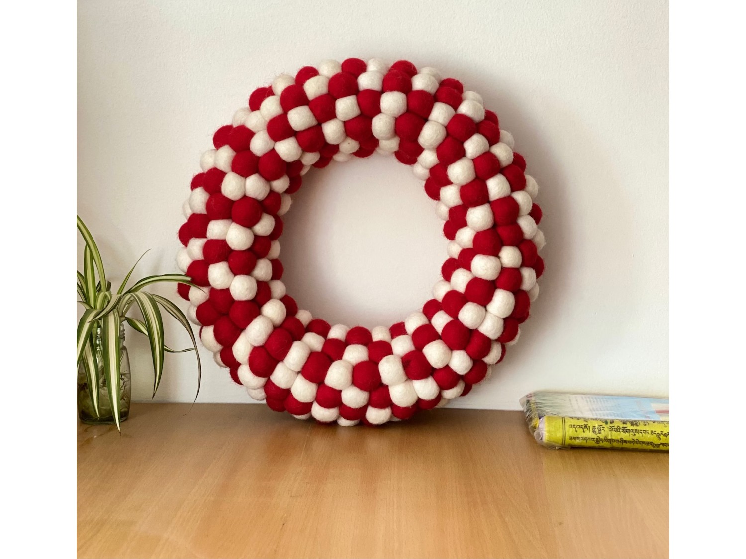 Wool Felt Ball Red & White Wreath